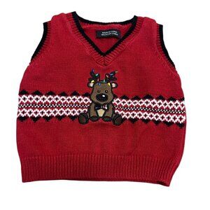 Boys Reindeer Sweater Vest 3–6M Red Cotton Knit Holiday Christmas Winter Nautica